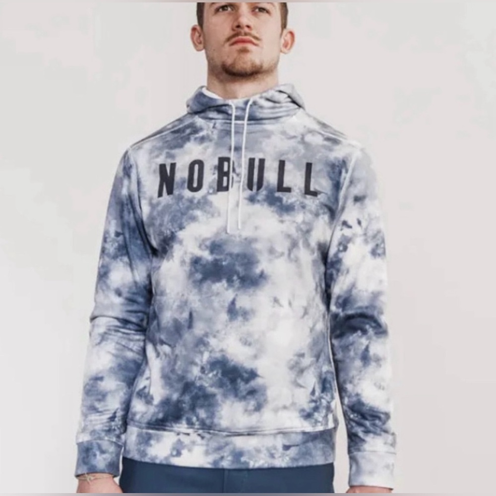 NOBULL Blue and White Tie-Dye Pullover Hoodie